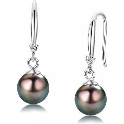 CHAULRI Classic AAA Quality Genuine Tahitian Black Pearl Dangle Drop Earrings 8-9mm &ndash; Birthday Anniversary Jewelry Gifts for Women